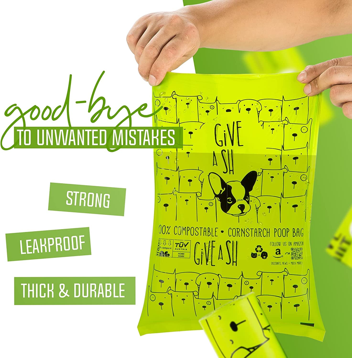 100% Certified Home Compostable Dog Poop Bags - 10% to Charity - ASTM D6400 & EN 13432 Compliant - 240 X Plant Based Compostable Poop Bags (16 Rolls)