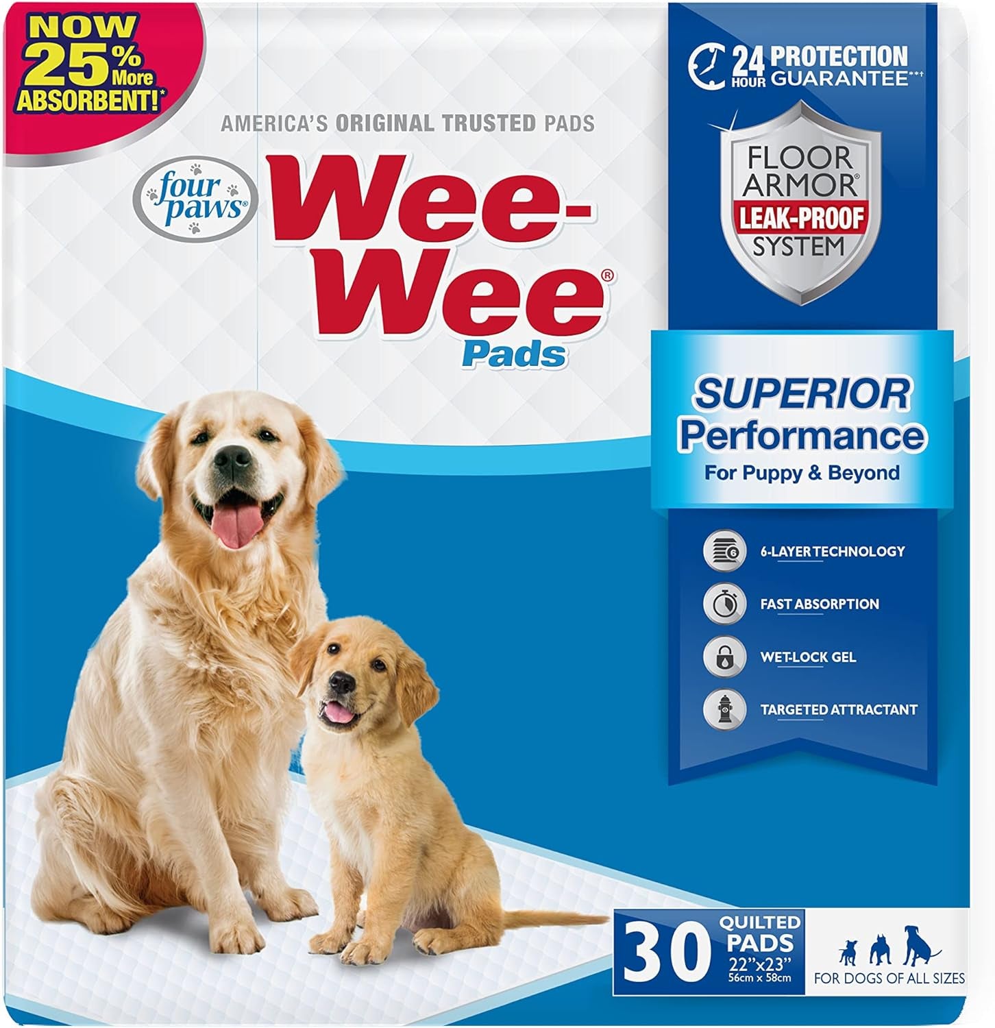 Wee-Wee Puppy Training Pee Pads 30-Count 22" X 23" Standard Size Pads for Dogs
