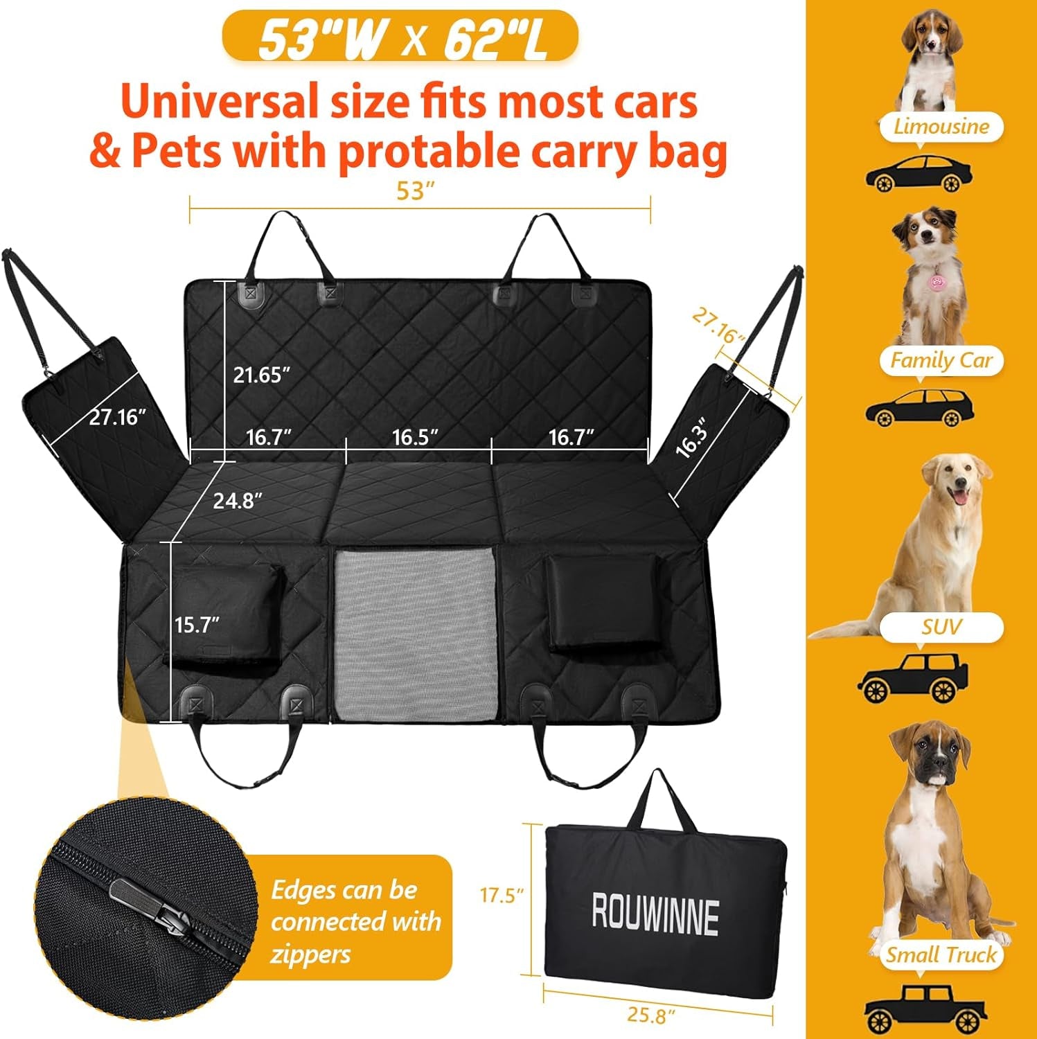 Back Seat Extender for Dogs-Large Space, Dog Car Seat Cover Hard Bottom Holds 420Lbs, Sturdy Backseat Extender for Dogs,Upgraded Material Waterproof Pet Car Bed Dog Hammock for Car, Suv,Truck