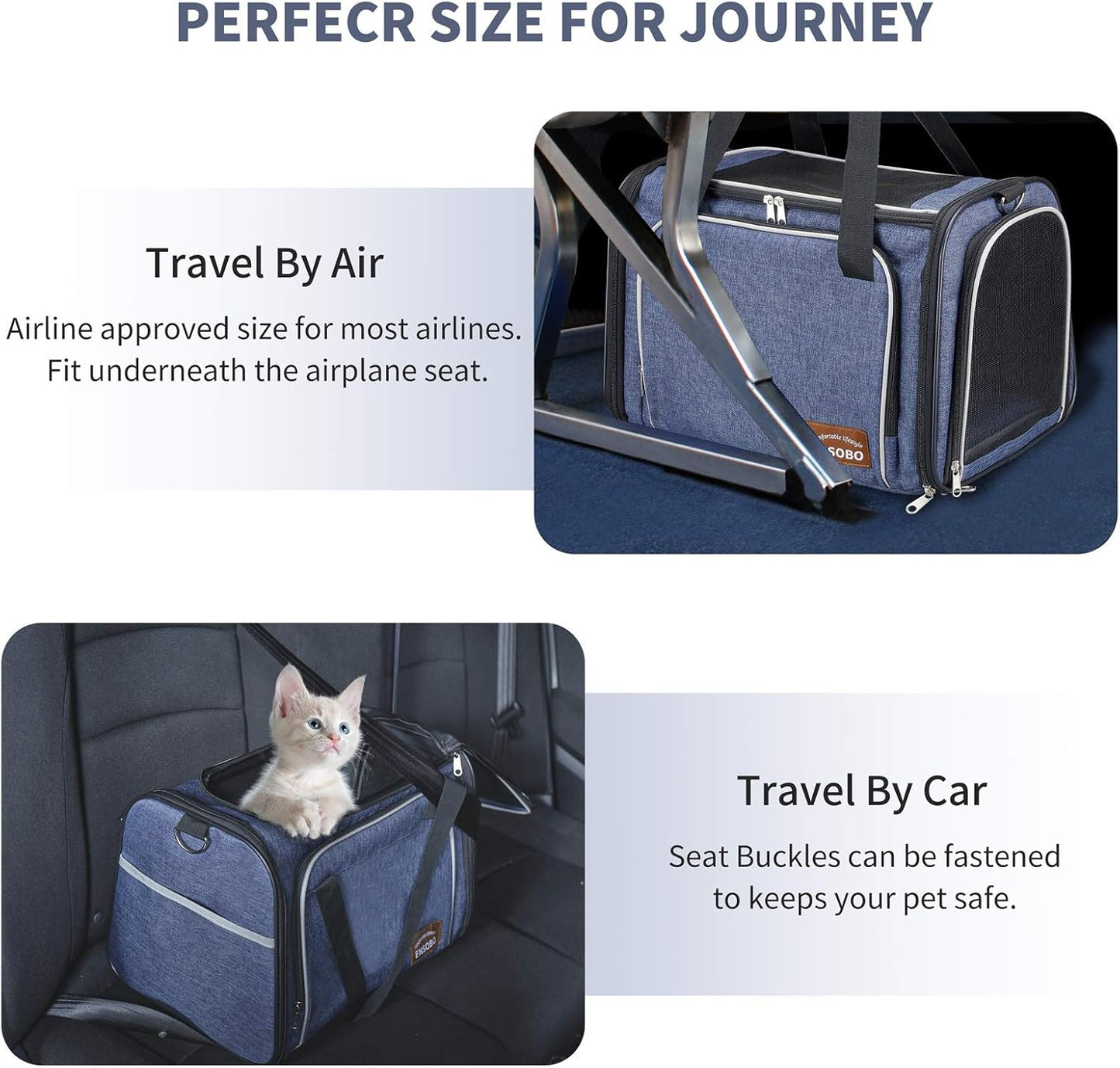 Cat Transport Bag, Foldable Dog Carrier Bag, Cat Carrier Bag, Pet Carrier, Travel Carrier with Soft Mattress for Transport by Train/Car/Plane