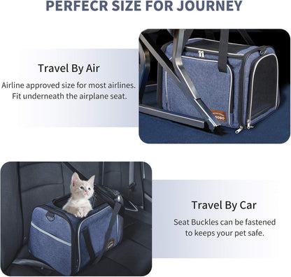 Cat Transport Bag, Foldable Dog Carrier Bag, Cat Carrier Bag, Pet Carrier, Travel Carrier with Soft Mattress for Transport by Train/Car/Plane