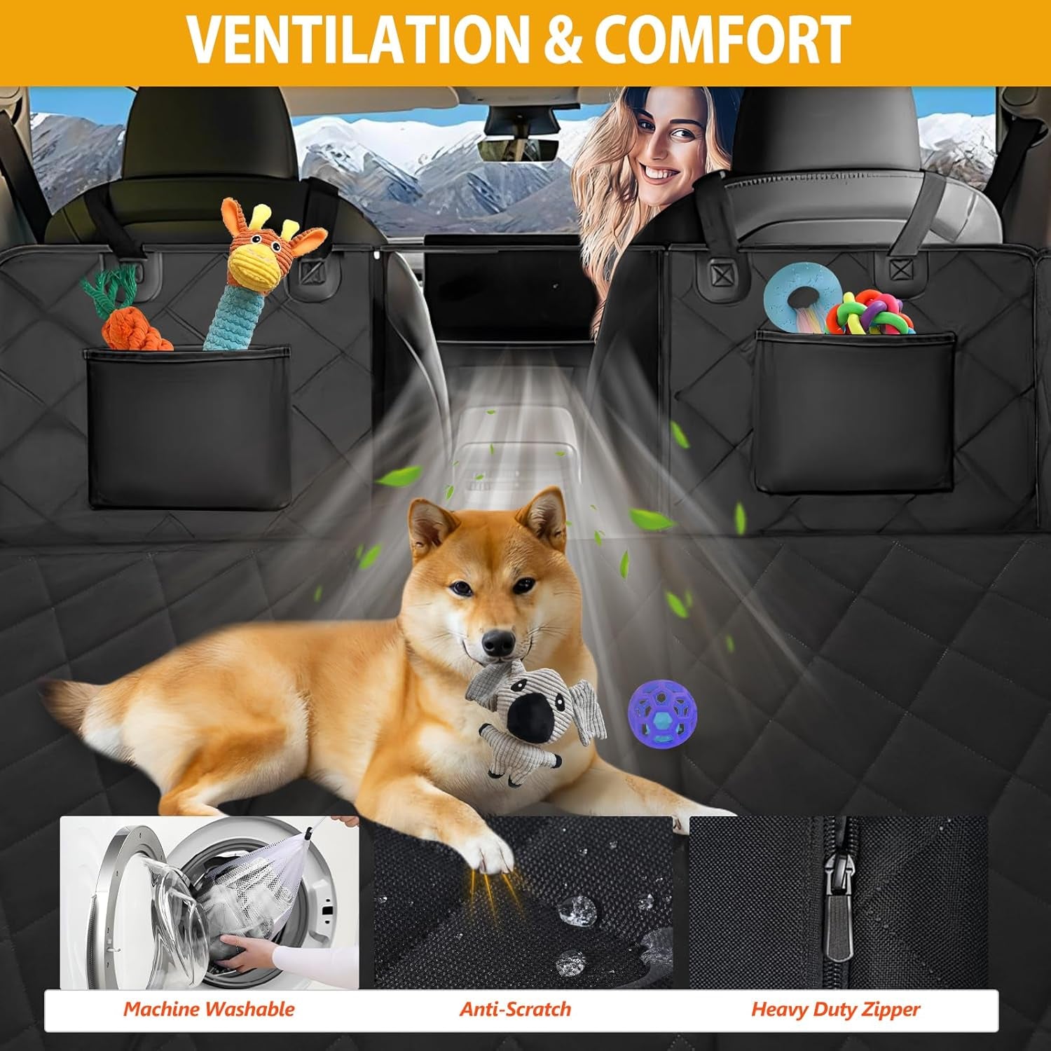 Back Seat Extender for Dogs-Large Space, Dog Car Seat Cover Hard Bottom Holds 420Lbs, Sturdy Backseat Extender for Dogs,Upgraded Material Waterproof Pet Car Bed Dog Hammock for Car, Suv,Truck