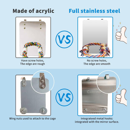 9" Bird Mirror with Rope Perch, Bird Swing, Parrot Cage Toys for Parakeet African Grey Conure Cockatiel Lovebird Finch Canarie, Large