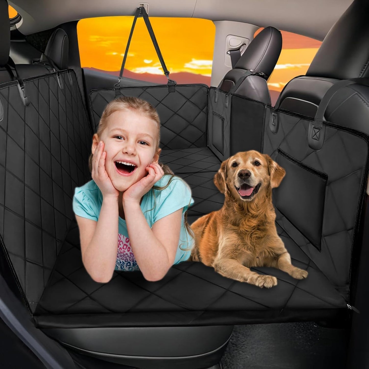 Back Seat Extender for Dogs-Large Space, Dog Car Seat Cover Hard Bottom Holds 420Lbs, Sturdy Backseat Extender for Dogs,Upgraded Material Waterproof Pet Car Bed Dog Hammock for Car, Suv,Truck