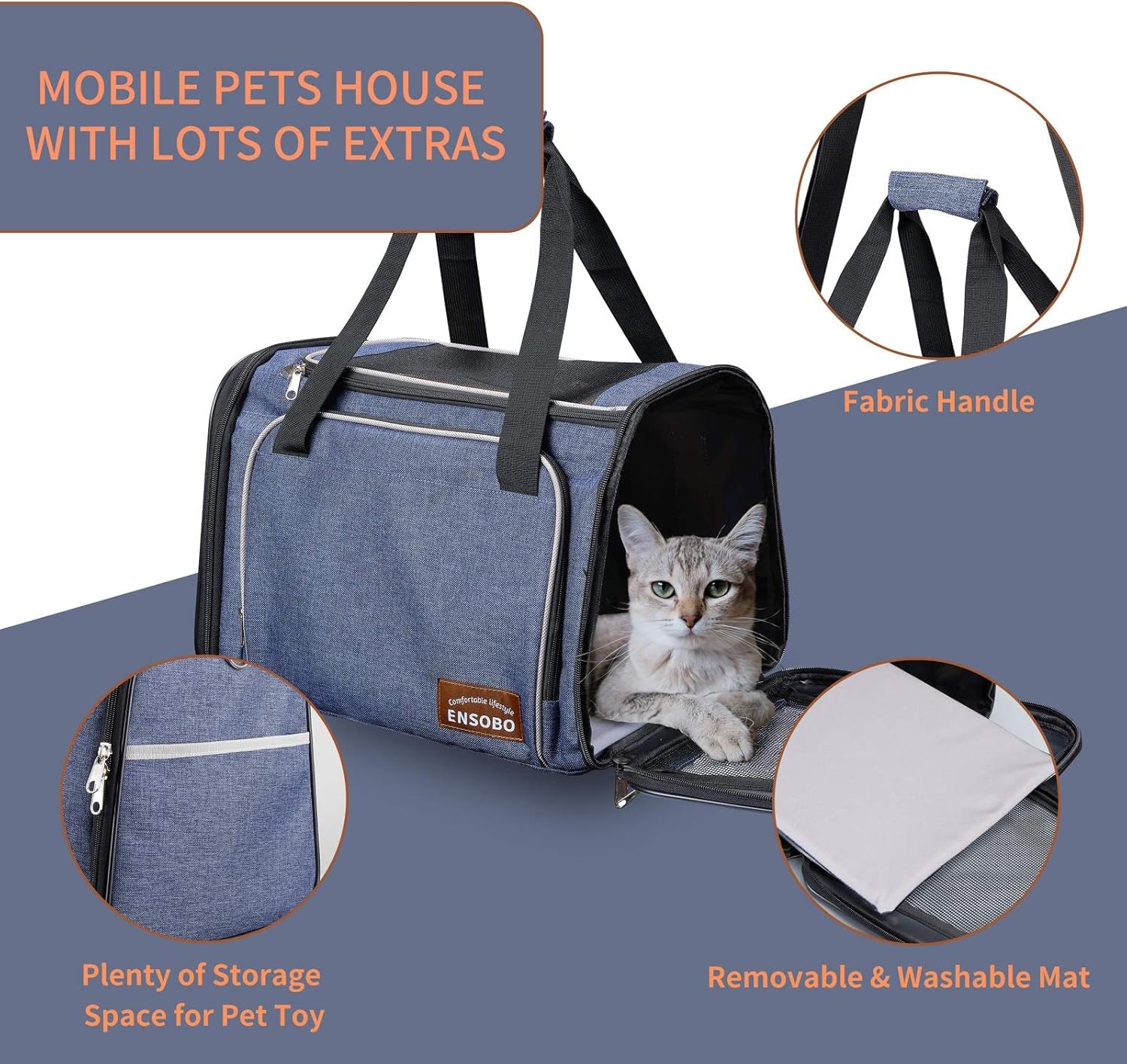Cat Transport Bag, Foldable Dog Carrier Bag, Cat Carrier Bag, Pet Carrier, Travel Carrier with Soft Mattress for Transport by Train/Car/Plane